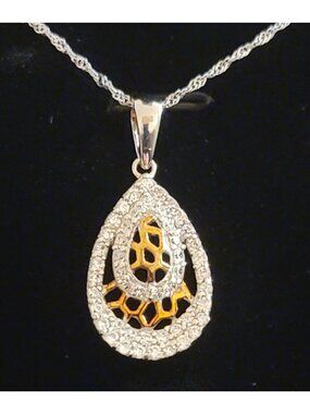 Sterling Silver Teardrop Necklace CZ Halo Honeycomb 18" NWT